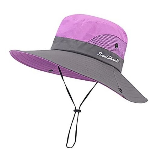 Kids Girls Ponytail Sun Hat Outdoor UV-Protection Foldable 3-8 Years Purple