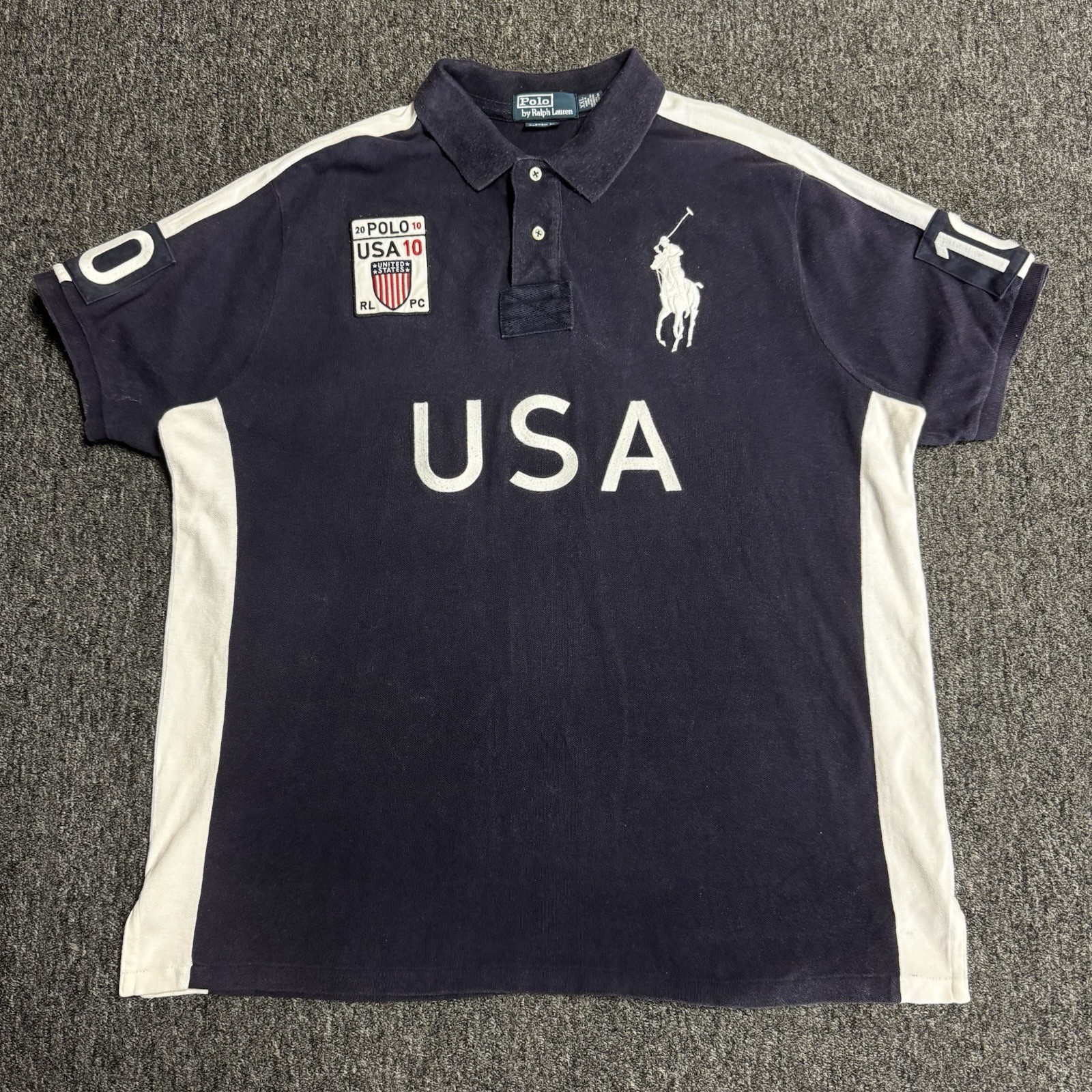 Vintage Polo Ralph Lauren USA Big Pony Rugby Shirt Faded Blue Chief Keef Sz 2XL