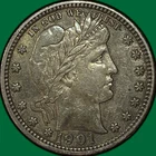 1901 Barber Quarter Almost Uncirculated AU Coin #36581