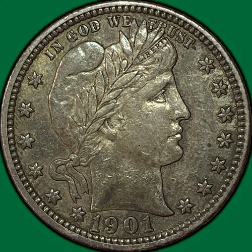 1901 Barber Quarter Almost Uncirculated AU Coin #36581