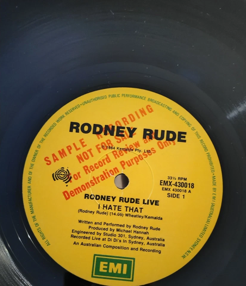 Rodney Rude- Live VINYL LP, Special, Promo, Tangerine Labels (1984) AU & NZ - Image 3 of 4