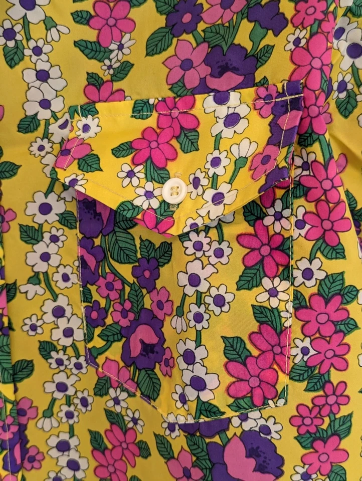 Camisa de esquí SKYR Scandia de nailon de la década de 1970 M tela floral discoteca flower power hippie Foto 4 de 4