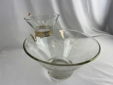 Anchor Hocking Clear Glass Chip And Dip Set With Gold Tone Holder