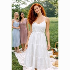 Lulu's Open Back Tiered Halter Metallic Thread Dress White S