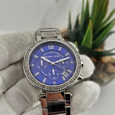 NEW MICHAEL KORS MK6117 WOMEN'S WATCH SILVER STRAP BLUE DIAL SILVER CASE