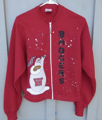 Handmade Design Wisconsin Badgers Women's M Zip Sweatshirt Snowgirl Rose Jerzees