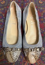 AGL Monika Shimmer Blue Suede Snake Cap Toe Ballet Flats Leather Sz 38 US 7.5