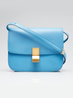 Celine Blue Smooth Leather Medium Classic Box Flap Bag