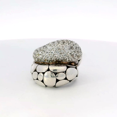 JOHN HARDY Doppelkuppelring Sterlingsilber 0,925 weißer Saphir Kali Arus