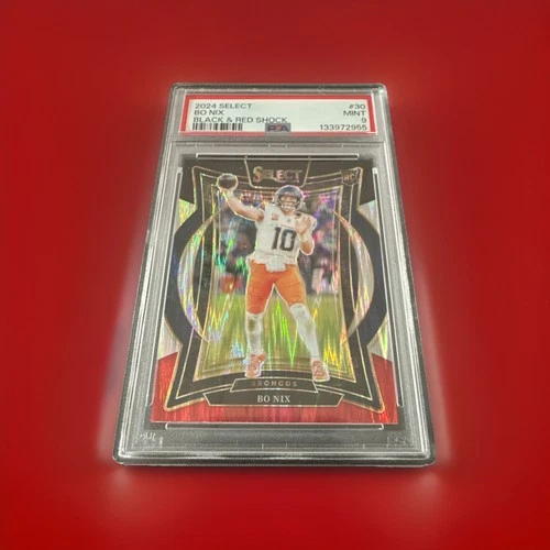 2024 Panini Select Bo Nix Rookie Black & Red Shock Prizm #30 PSA Denver Broncos