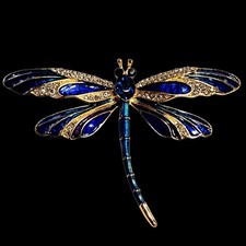 Vintage Libellen-Brosche mit blauer Emaille und Strass