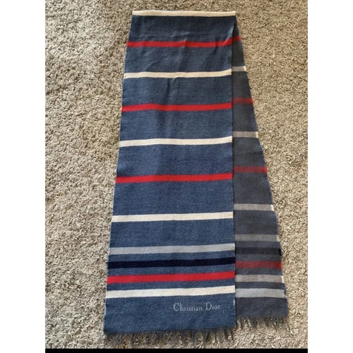 Authentique écharpe Christian Dior motif rayures bleu rose blanc saison hiver