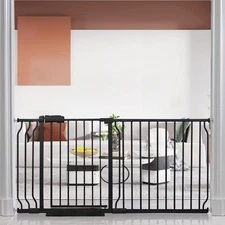 Extra Wide Baby Gate Tension Indoor Safety Gates Black Metal Large Pet Gate P...
