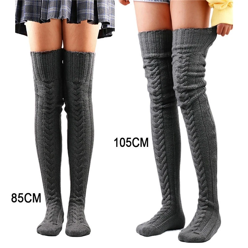 Damen Kniestrümpfe Winter Overknee Strick Strümpfe Socke Warm Dick Stiefelsocken - Bild 4 von 4