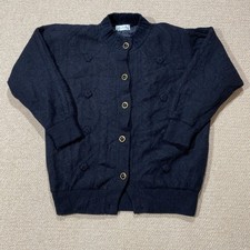 VINTAGE Mohair Cardigan Womens Large Black Cable Knit Sequin Embellished Wool