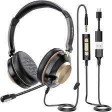 Wantek USB Computer Headset with Clear Chat Microphone, Lightweight On Ear Wired