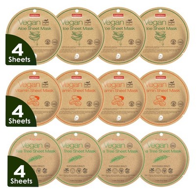 Vegan Facial Sheet Masks Trio (12 Packs)   Face Masks Skincare for Dry, Dehyd...
