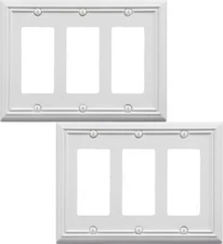 Triple Decorator Light Switch Cover Adler Metal Wall Plate 2-Pack White 3 Gan...