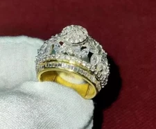 3Ct Marquise Cut Lab Created Diamond Cluster Pinky Ring 14k Yellow Gold Finish