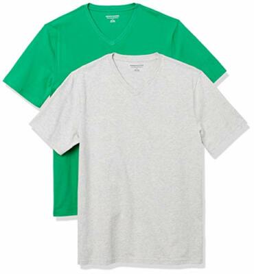 Essentials 2er-Pack schmale Passform V-Ausschnitt T-Shirt, hellgrün/hellbraun grau, S