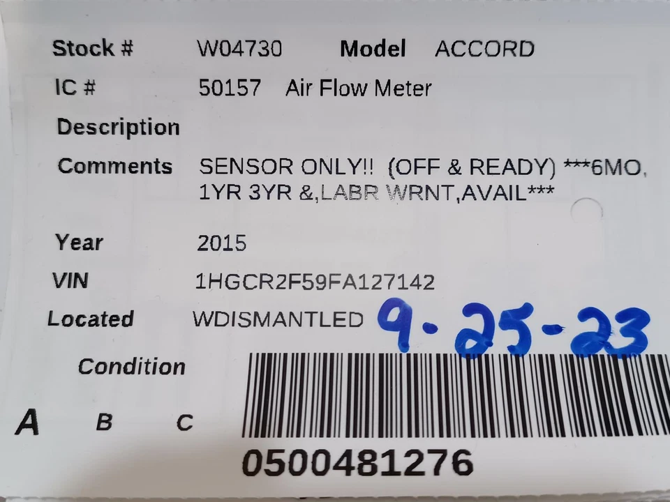 Medidor de flujo de aire de inyección de combustible usado se adapta a: Honda Accord 2015 grado A Foto 4 de 4