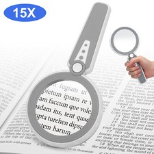 15X Magnifying Glass with 12 LED Lights Double Glass Lens Handheld Magnifier