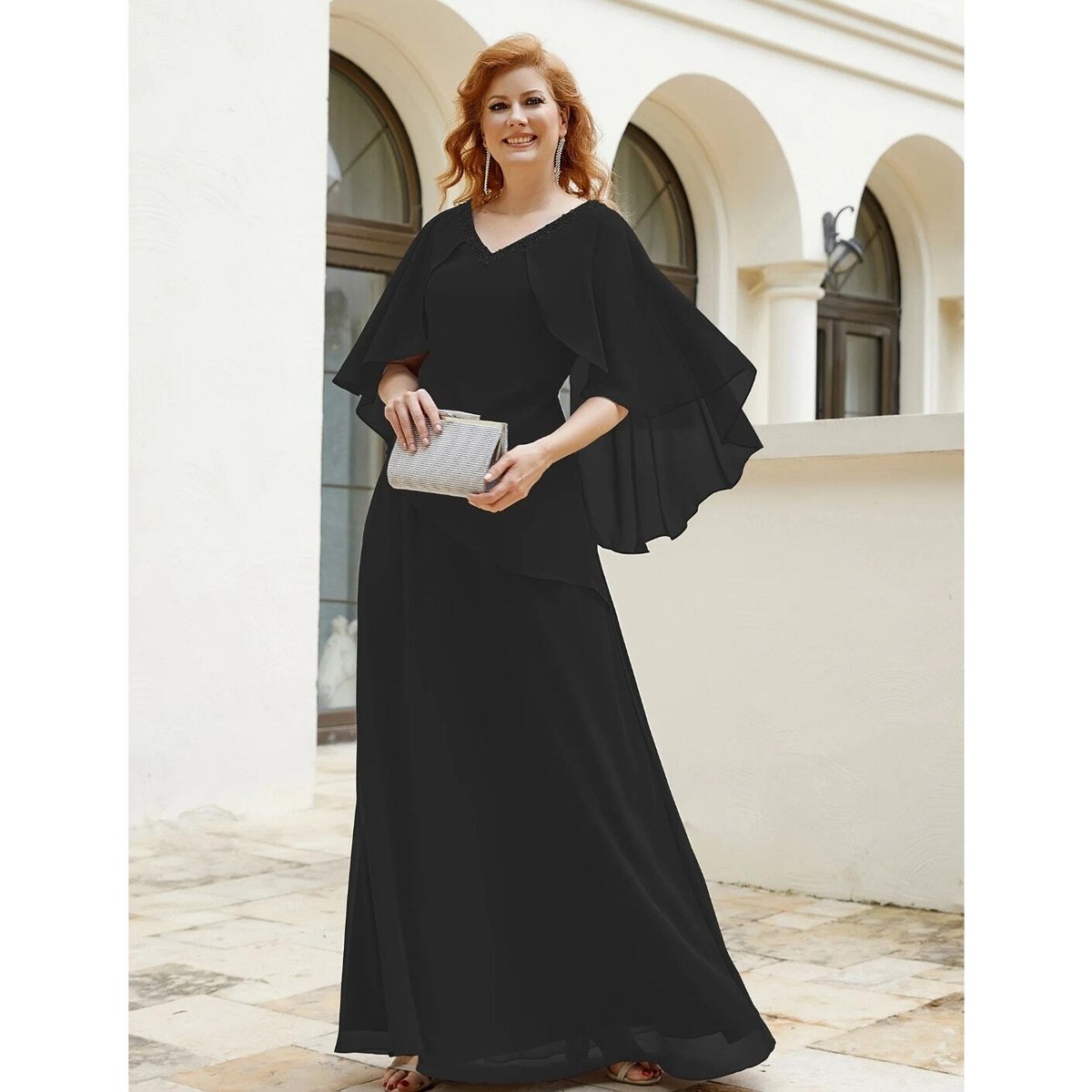 black dress with flutter sleeves NEW Babaroni Womens Plus Size 32/34 Wedding Formal Iron Low Heat womensall Lulus Satin Bow Strapless Length:Regular / Long