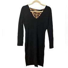 CALVIN KLEIN LACE UP LONG SLEEVE DRESS WOMENS MEDIUM