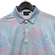 Sunday Swagger NEW Mens M Fiji Performance Golf Polo Seafoam Green & Pink Floral