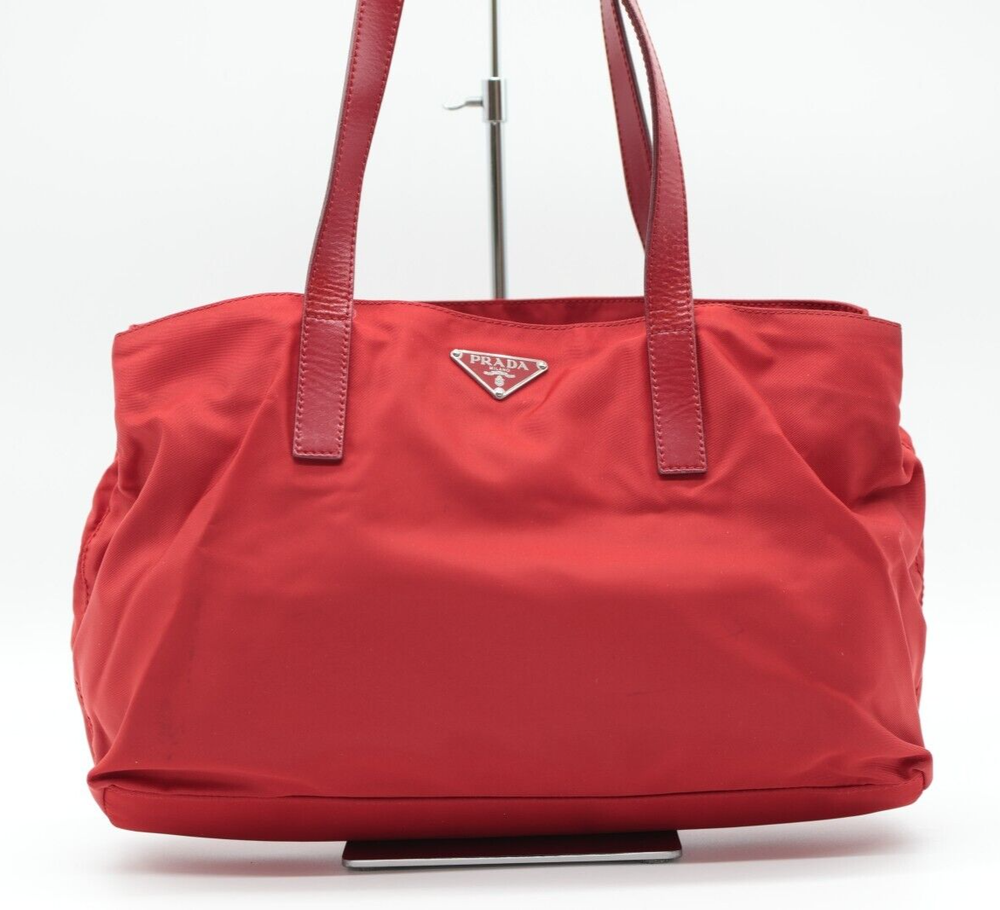 PRADA Tote Bag Nyron Leather Red Authentic