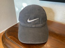 Nike Swoosh Center Baseball Cap Hat Boys Youth Adjustable Gray Hook and Loop