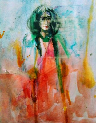 Water color of Frida Kalo with braids