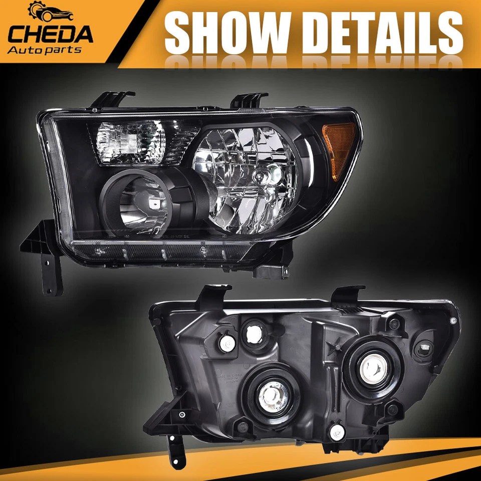 Faros de carcasa negros izquierda y derecha aptos para Toyota Tundra 08-17 Sequoia 07-13 Foto 2 de 4