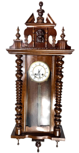 Antique German FMS Mauthe Vienna Regulator Carved Walnut Wall Clock