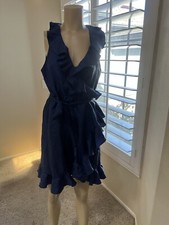 LAmade Blue ruffle wrap dress Mid Length tie waist Size Medium wrapdress