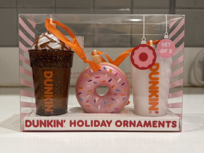 DUNKIN’ DONUTS - SET OF 3 - CHRISTMAS ORNAMENTS - MINT IN BOX