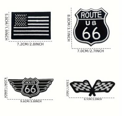 Route 66 Embroidered Patch - 6x6 Cm, Sew-On, High-Quality Dense Stitching, EU Made, Customizable Options Available