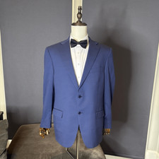 Men's Hart Schaffner Marx Blue Blazer Suit Jacket Size 44R Made In USA