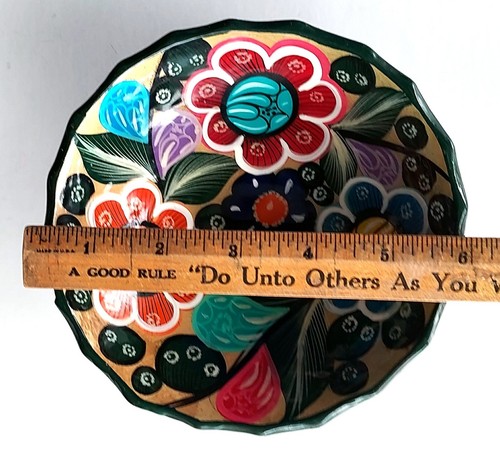 Vtg Mexican Hand Painted Footed Pottery Bowl Flowers Colorful Folk Art Boho 5.75 - Picture 6 of 7