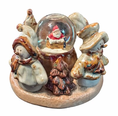 Christmas Snow Globe Snowman Paperweight Santa Salt Glaze Water Ceramic ...
