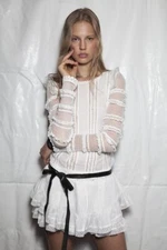 $1065 ISABEL MARANT Runway Quena Top SZ 38 Ruffle Mesh Lace Shirt MAINLINE RARE