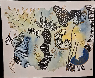 Aquarell &;?&,;?, Original Gemälde 9,14''x8,4'' Abstraktes Floq Gemälde - Vicki