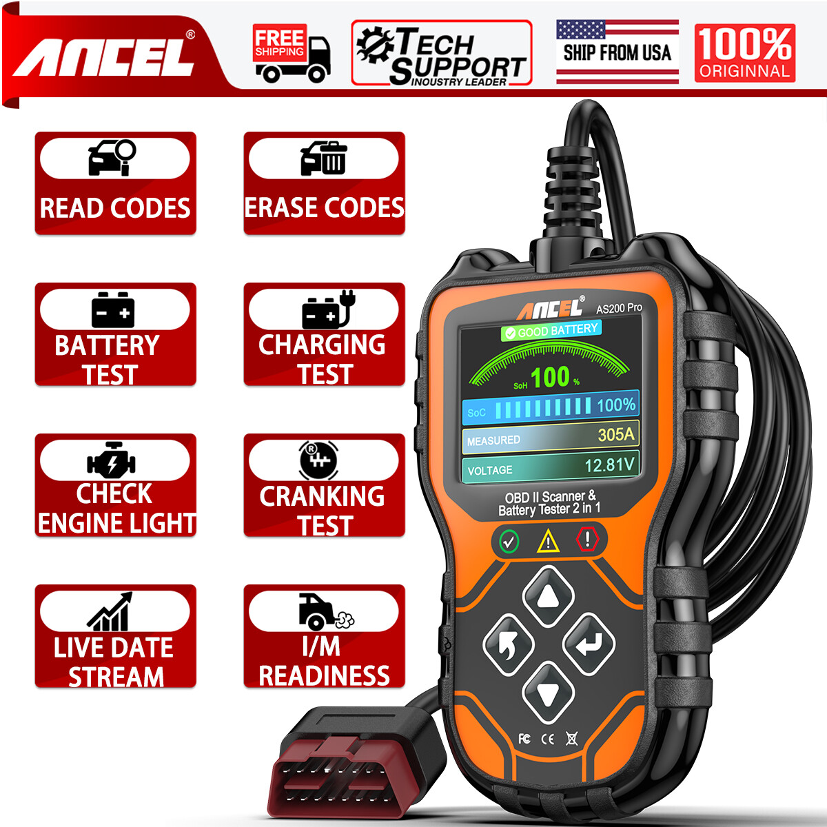 Car OBD2 Scanner Engine Code Reader Diagnostic Tool Check Engine Light-image