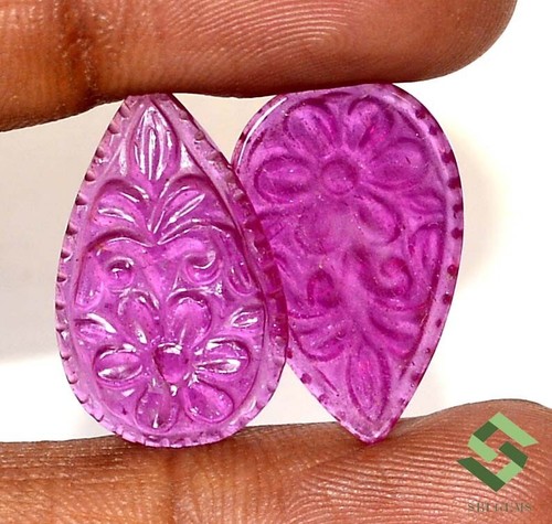 22x14 mm Natural Ruby Handmade Carving Pair 19.82 CTS Loose Gems - Picture 3 of 6