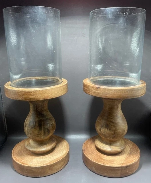 Juego de 2 Candelabros Hurricane Madera y Vidrio 12.25" Foto 3 de 3