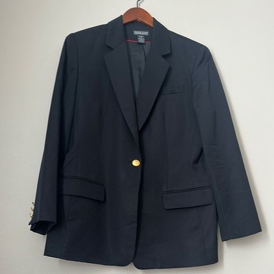 Land s End Navy Blue Worsted Wool Blazer size 14