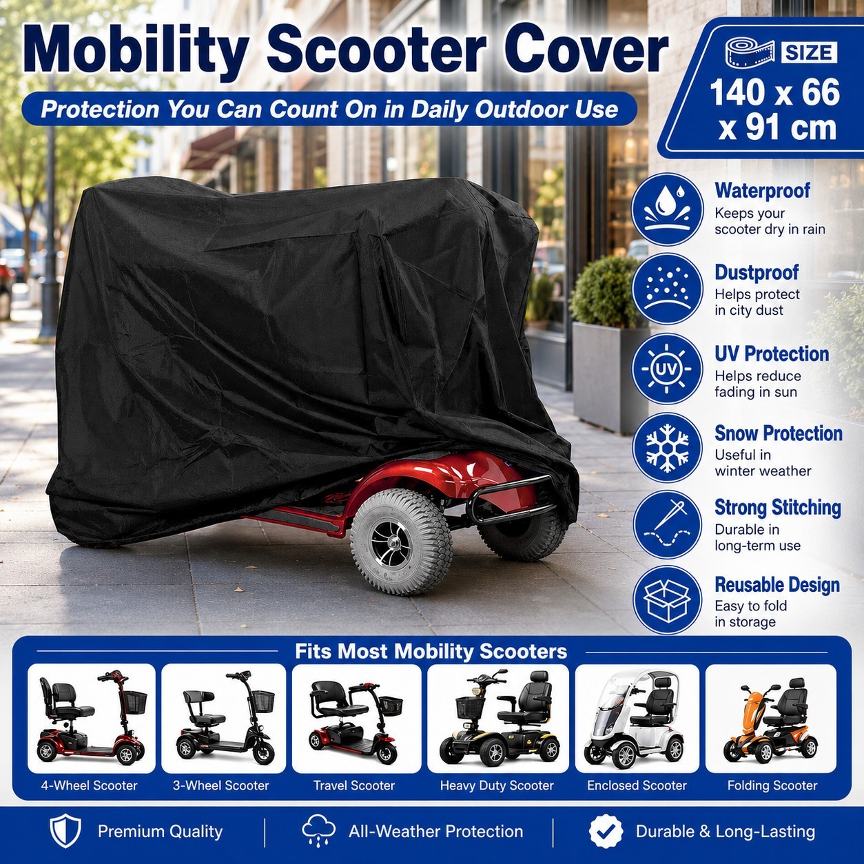55in Heavy Duty Mobility Scooter Cover Waterproof Wheelchair Rain Dust UV Shield
