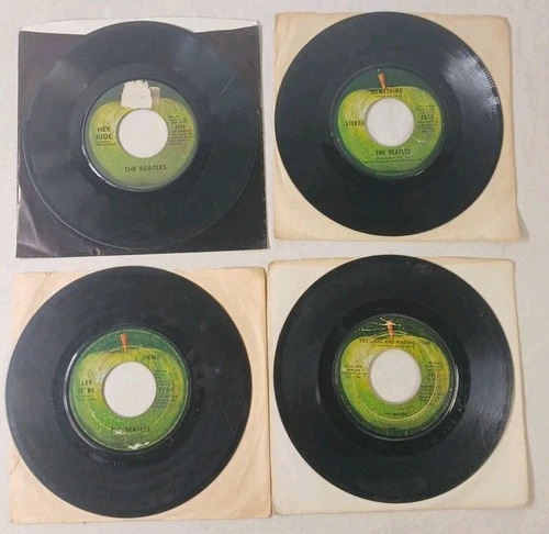 The Beatles 45 RPM 7” Vinyl Record Lot Of 4 Hey Jude Let It Be Something A9