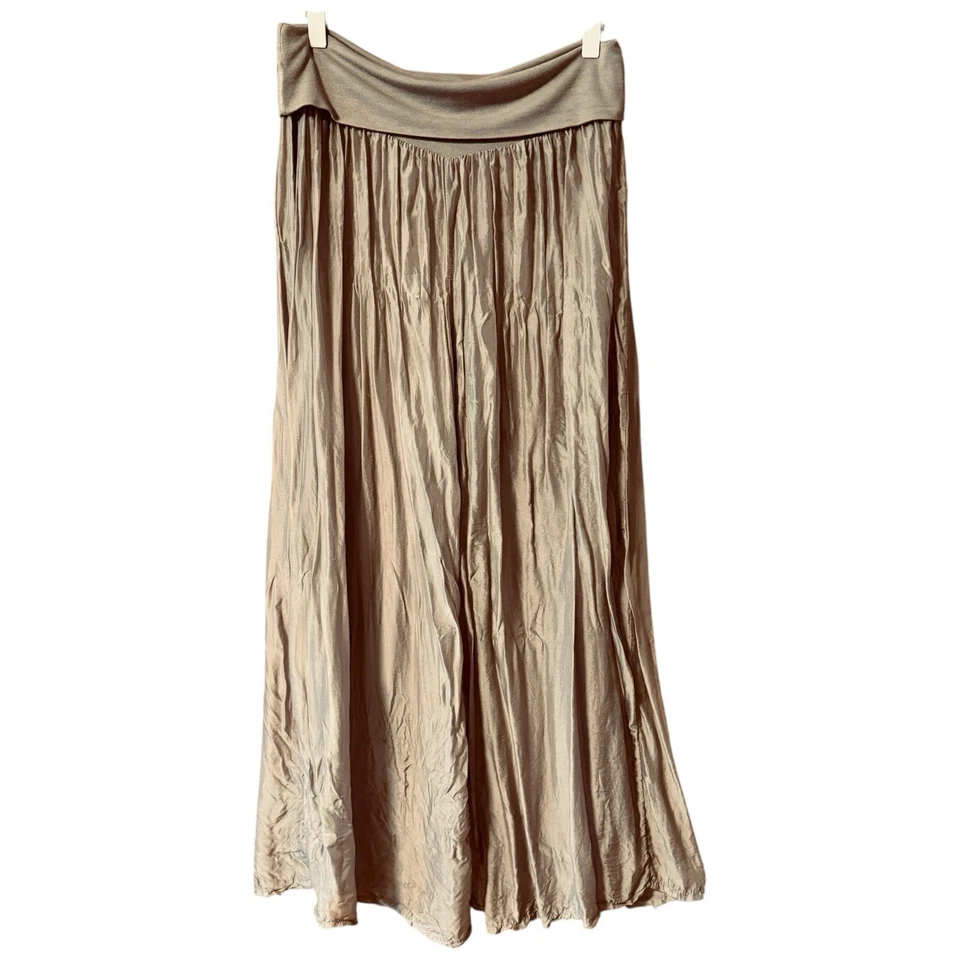 Pantalón Hecho en Italia Mujer Talla M Marrón Mezcla Seda Pierna Ancha Cintura Suave Senza Tempo Foto 2 de 4