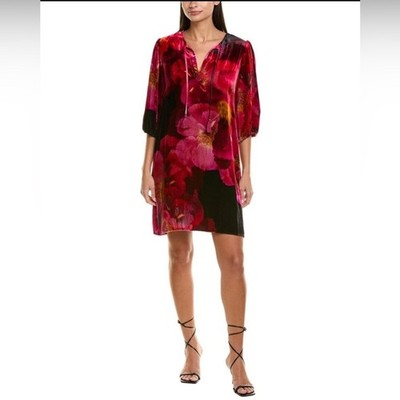 Johnny Was Women Size Large Vesna Velvet Silk-Blend Shift New Dress Ruby Bloom